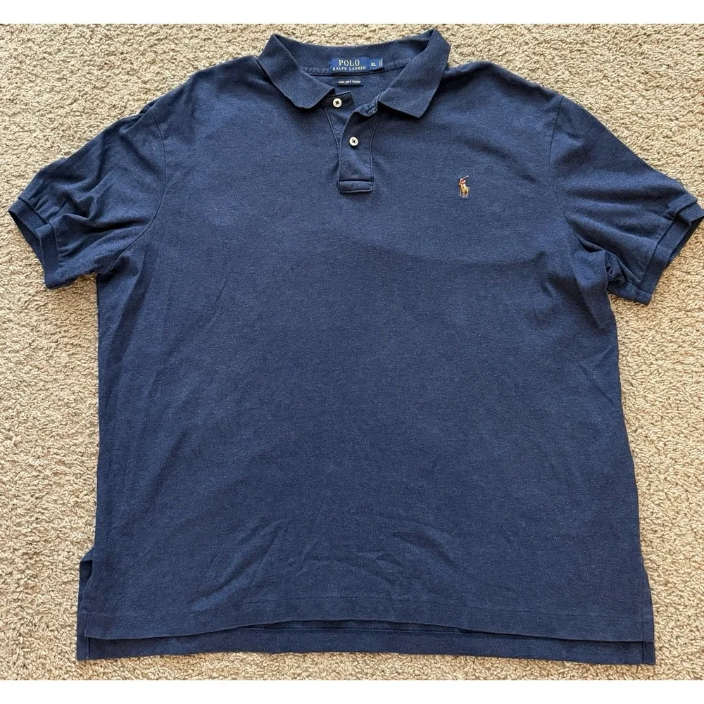 Polo Ralph Lauren Polo Shirt Pima Soft Touch Cotton Blue‎ Pony Logo Mens XL